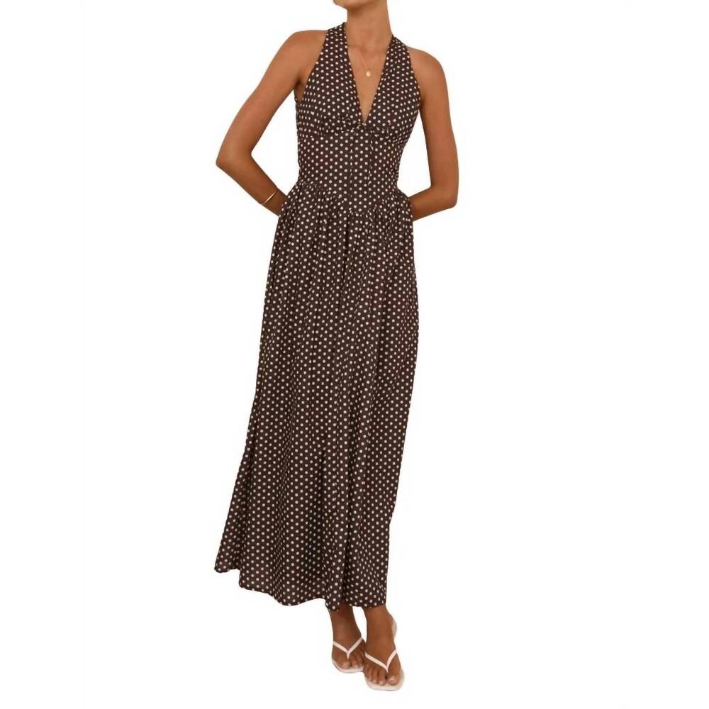 NEW ONE AND ONLY COLLECTIVE clarice polka breeze maxi halter dress in chocolate